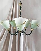 Hanglamp | kroonluchter | glas | groen en goud, Ophalen