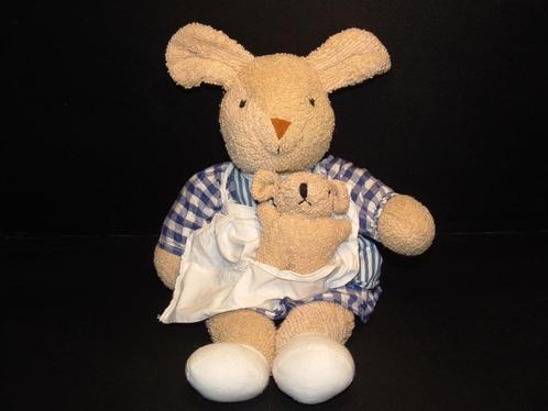 HENNES & MAURITZ BABY BABY KONIJN BADSTOF BEIGE MET BLAUW/WI, Kinderen en Baby's, Speelgoed | Knuffels en Pluche, Nieuw, Konijn
