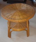Rotan tafeltje met glasplaat, Gebruikt, Rond, 55 tot 75 cm, Glas