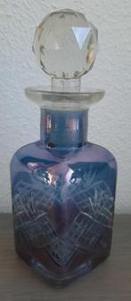 blauwe kristal karaf / parfumflesje, Antiek en Kunst, Antiek | Glas en Kristal, Ophalen of Verzenden