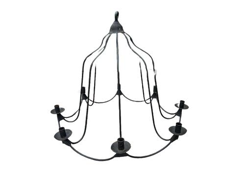 Oude IJzeren Kaarsen Kroonluchter | Vintage Metaal | H66 D82, Huis en Inrichting, Lampen | Kroonluchters, Gebruikt, Metaal, Ophalen