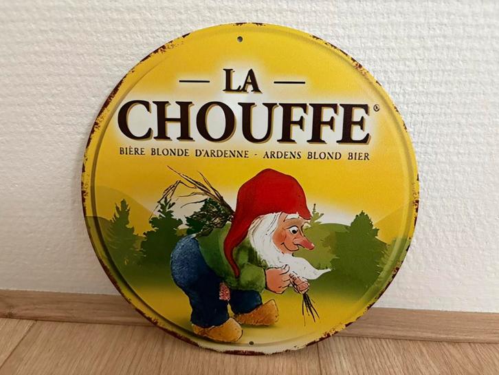 Vintage La Chouffe bord (20x20), Verzamelen, Biermerken, Gebruikt, Reclamebord, Plaat of Schild, Overige merken, Ophalen of Verzenden