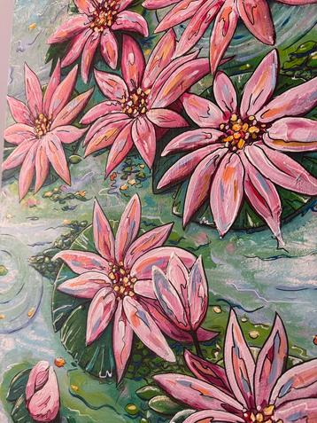 Schilderij Roze Waterlelies Acryl 80x60cm beschikbaar voor biedingen