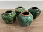 4 oude antieke Chinese gemberpotten groen glazuur aardewerk, Ophalen of Verzenden