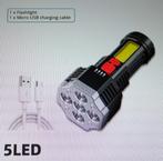 zaklamp / oplaadbaar 5 leds / super fel - nieuw, Ophalen of Verzenden, Nieuw, Batterij