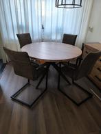 Mooie ronde eettafel met olijfgroene stoelen, Ophalen, Gebruikt, 100 tot 150 cm, Minder dan 100 cm