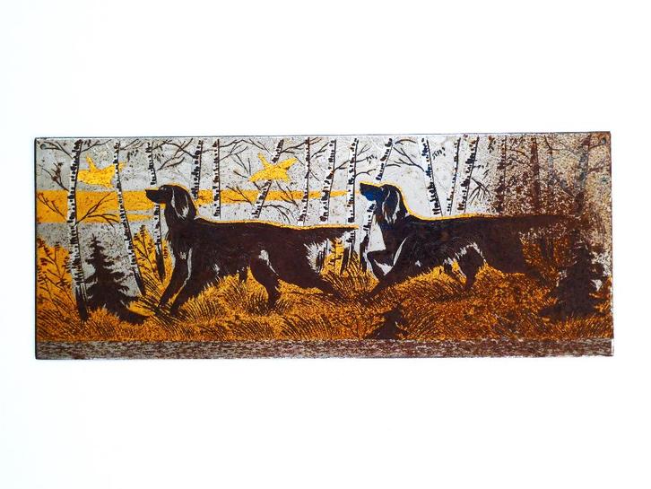 Drukplaat van Jachthonden jacht hond Rusland CCCP metaal, Antiek en Kunst, Curiosa en Brocante, Ophalen of Verzenden