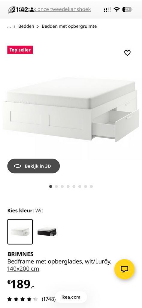 BRIMNES IKEA opbergbed 140x200cm, Huis en Inrichting, Slaapkamer | Bedden, Zo goed als nieuw, Tweepersoons, 140 cm, 200 cm, Hout