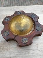 Vintage plafondlamp, plafonnière. Hout bloemvorm, glas bruin, Huis en Inrichting, Lampen | Plafondlampen, Ophalen of Verzenden