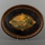 Beschilderd ovaal blikken dienblad met voorstelling., Ophalen of Verzenden