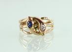 Antieke gouden ring slangen diamant saffier, Ophalen of Verzenden, Goud, Ring, Met edelsteen