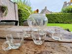 Vintage Glazen Bowl met glaasjes en schep, Ophalen