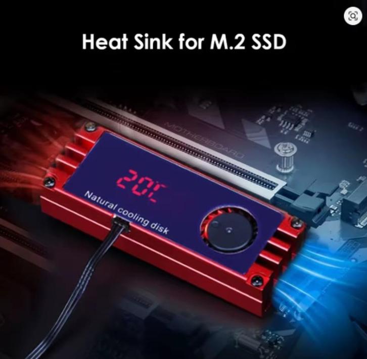 NVMe M2 2080 SSD Heat Sink met Display ( temperatuur meting), Computers en Software, Harde schijven, Zo goed als nieuw, Laptop