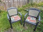 2 tuinstoelen met kussens, Ophalen, Gebruikt, Kunststof