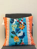 Geborduurd terra kleur katoen kussenhoes, Huis en Inrichting, Woonaccessoires | Kussens, Ophalen of Verzenden, Nieuw, Oranje, Vierkant