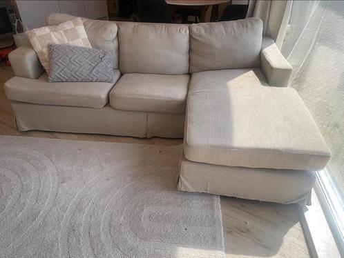 Beige hoekbank, Huis en Inrichting, Banken | Bankstellen, Gebruikt, Hoekbank, Vierpersoons of meer, 200 tot 250 cm, 125 tot 150 cm