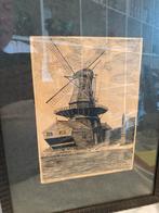 Pentekening Molen de Vlaggeman Schiedam, Antiek en Kunst, Kunst | Tekeningen en Foto's, Ophalen of Verzenden