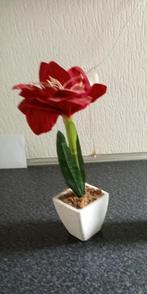 KERST: prachtige rode kunst amarilles bloem in wit potje, Ophalen of Verzenden