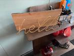 Wandbord mango hout hello in gouden letters, Ophalen, Nieuw