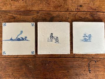 antieke Delftsblauwe tegels 3 stuks beschikbaar voor biedingen