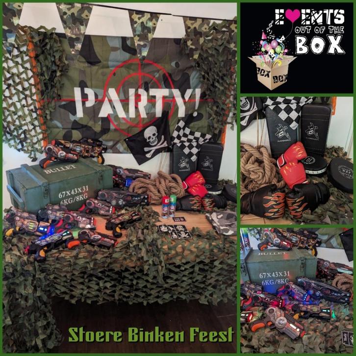 STOERE BINKEN FEEST! Incl. lasergamen op locatie, Hobby en Vrije tijd, Feestartikelen | Verhuur, Zo goed als nieuw, Verjaardag