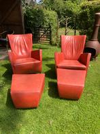 Twee Montis Windy rode leren fauteuils met hockers, Ophalen, Gebruikt, 50 tot 75 cm, Design leunstoelen