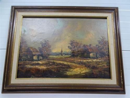 A5050 Shilderij met landschap met scheurtje in linker boven, Antiek en Kunst, Kunst | Schilderijen | Klassiek, Ophalen of Verzenden