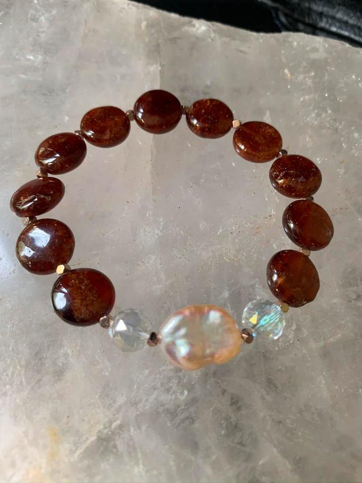 Granaat hessoniet parel geluk beschermt vertrouwen powerful, Sieraden, Tassen en Uiterlijk, Armbanden, Nieuw, Oranje, Met bedels of kralen