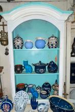 Brocante blauw/wit open wandkast, Ophalen of Verzenden