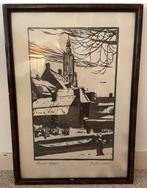 Linosnede Westsingel Amersfoort - Van Schoonhoven, Antiek en Kunst, Kunst | Etsen en Gravures, Ophalen
