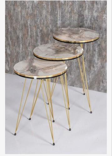 Set van 3 marmerlook bijzettafels beschikbaar voor biedingen
