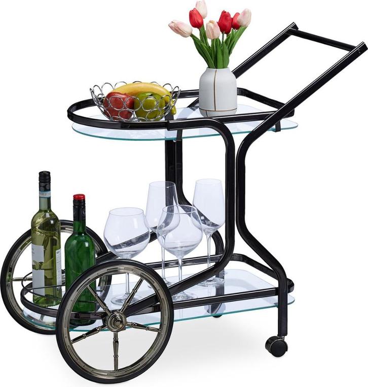 serveerwagen - 2 etages - glas - ijzer - 76 x 46 x 82 cm - o, Huis en Inrichting, Keuken | Keukenbenodigdheden, Nieuw, Ophalen