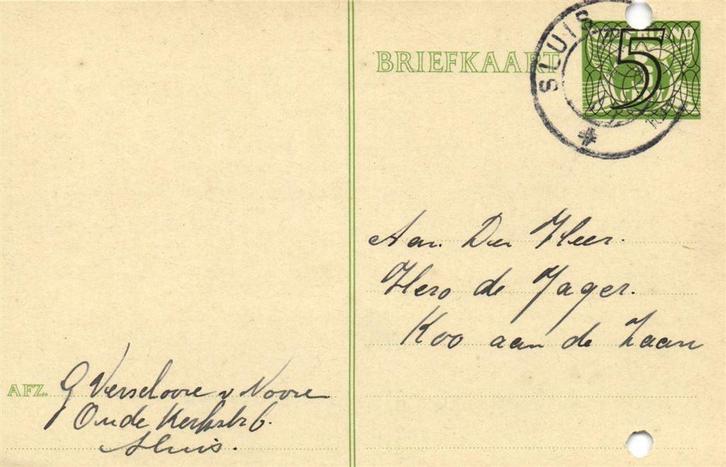 G. Verschoore v. Vooren, Sluis - 03.1941 - briefkaart, Postzegels en Munten, Brieven en Enveloppen | Nederland, Envelop, Ophalen of Verzenden