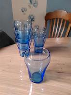 Zes frisdrank-glazen blauw glas, Ophalen, Zo goed als nieuw, Overige typen