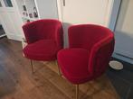 2 Rode velours stoelen met gouden poten, Huis en Inrichting, Stoelen, Ophalen, Gebruikt, Twee, Stof
