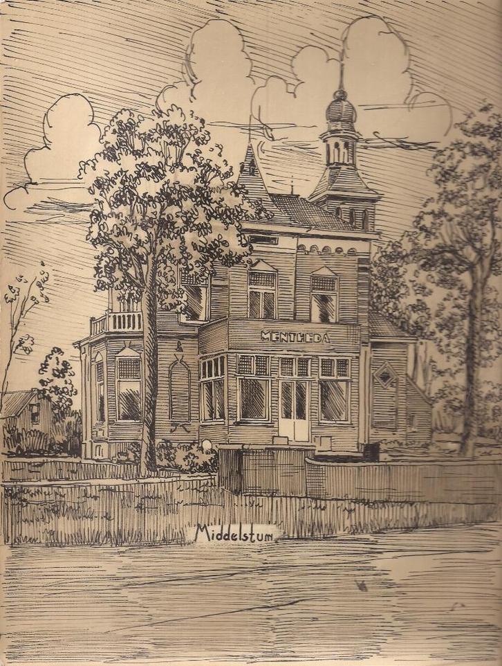 Middelstum Mentheda tekening Sievers 50/60er jaren, Antiek en Kunst, Kunst | Tekeningen en Foto's, Ophalen of Verzenden