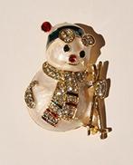 Sneeuwpop Broche met Strass, Sieraden, Tassen en Uiterlijk, Broches, Overige materialen, Gebruikt, Minder dan 4 cm, Ophalen of Verzenden