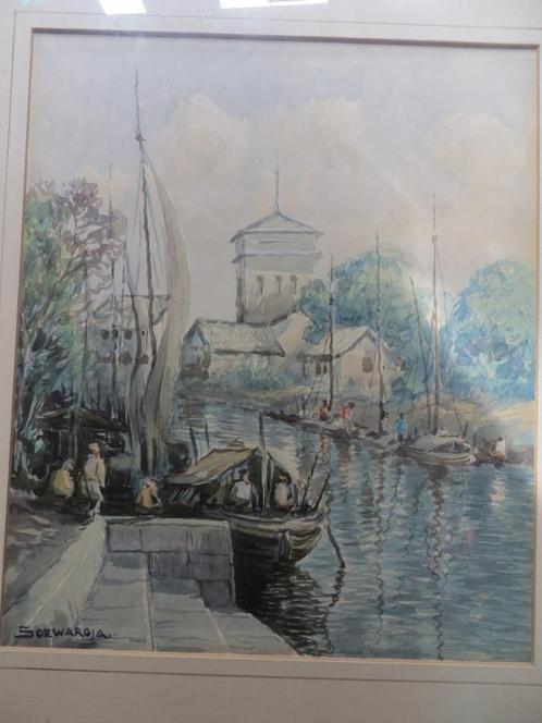 SOEWARDJA, Mooi indonesisch Buiten tafereel a/h Water, Antiek en Kunst, Kunst | Niet-Westerse kunst, Ophalen of Verzenden