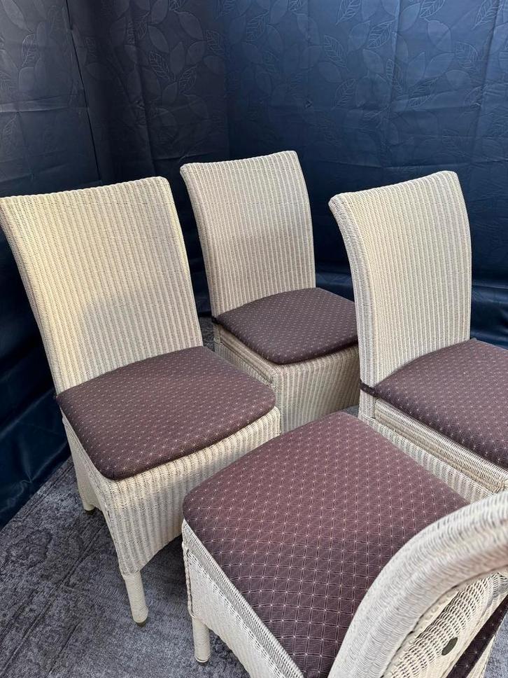 Set van 4 Lloyd Loom stoelen, Huis en Inrichting, Stoelen, Riet of Rotan, Bruin, Ophalen
