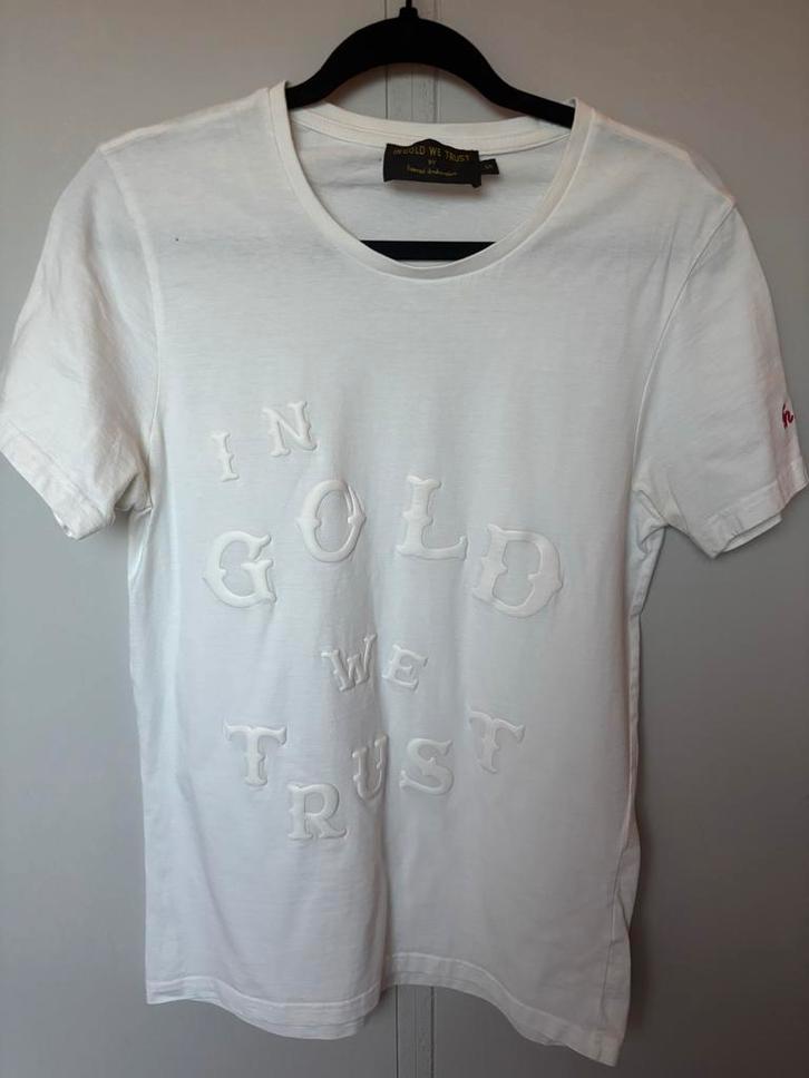 In Gold We Trust shirts - Maat S, Kleding | Heren, T-shirts, Zo goed als nieuw, Maat 46 (S) of kleiner, Wit, Ophalen of Verzenden