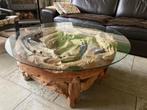 Salontafel hout, glasplaat, Huis en Inrichting, Tafels | Salontafels, Ophalen, 100 tot 150 cm, 50 tot 100 cm, Zo goed als nieuw