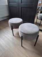 2 Lichtgrijze Poefjes met Opbergruimte, Minder dan 50 cm, Rond, Minder dan 50 cm, Ophalen of Verzenden