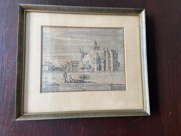 Montfoort Het Slot van Montfoort koper-gravure ingelijst., Antiek en Kunst, Kunst | Etsen en Gravures, Ophalen of Verzenden