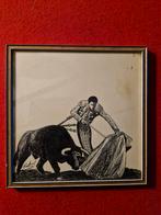 Gesigneerde tekening stierenvechter, 1960, Ophalen of Verzenden
