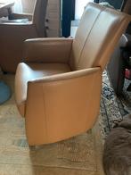 4x Leren fauteuils camelkleur op wieltjes, Huis en Inrichting, Fauteuils, Ophalen, Zo goed als nieuw, Minder dan 75 cm, 50 tot 75 cm