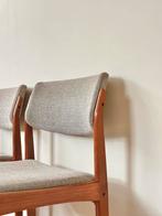 Set 4 vintage stoelen teak hout stof jaren 50/60, Ophalen, Hout, Gebruikt, Bruin