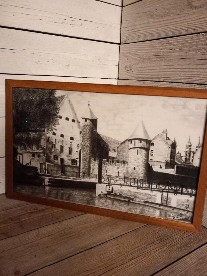 Houtskooltekening,Helpoort in Maastricht, M.Innemee, 1950., Antiek en Kunst, Kunst | Schilderijen | Klassiek, Ophalen of Verzenden