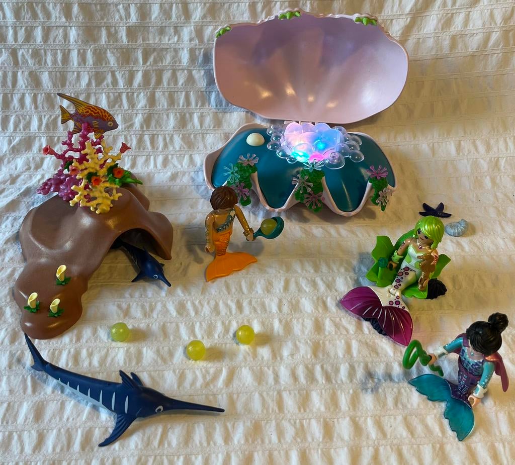 Playmobil 70095, Nachtlamp in schelp met meerminnen.💡, Ophalen of Verzenden, Gebruikt, Complete set