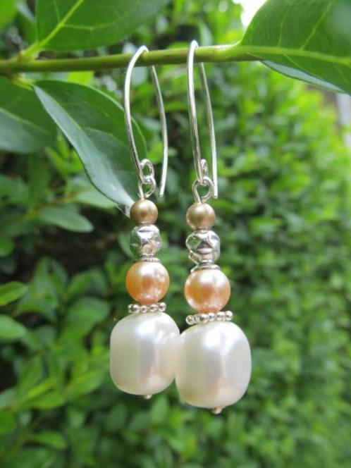 Oorbellen Angelique swarovski parels-kraal zilver, Sieraden, Tassen en Uiterlijk, Oorbellen, Nieuw, Hangers, Zilver, Wit, Met kristal