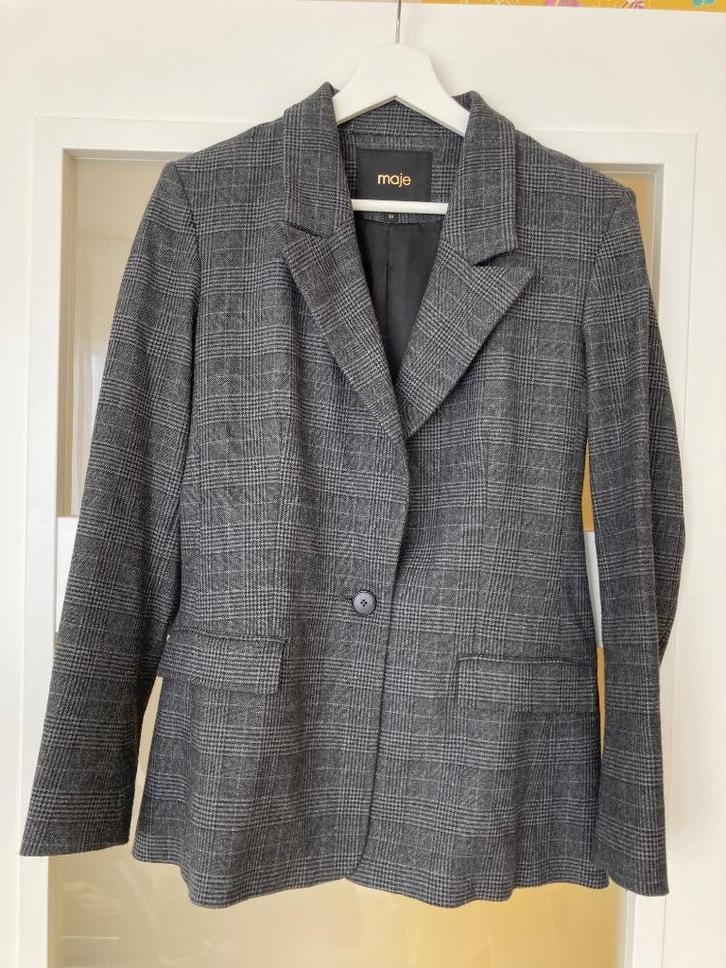Maje blazer, z.g.a.n., grijze ruit, maat 38, Kleding | Dames, Jasjes, Kostuums en Pakken, Zo goed als nieuw, Jasje, Maat 38/40 (M)